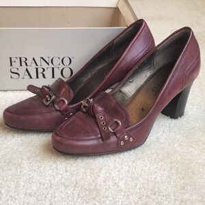 Franco Sarto Red Heeled Loafers with Chunky Heel